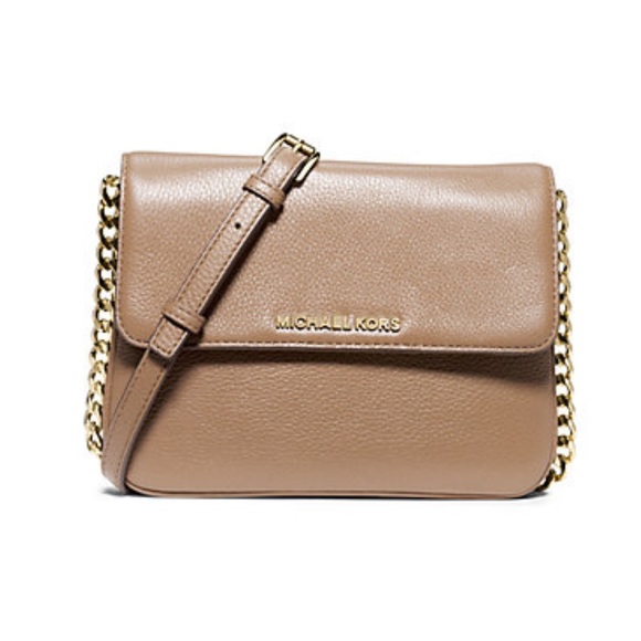 Michael Kors Handbags - Michael Kors Pebbled Leather Crossbody in Taupe with Gold Chain
